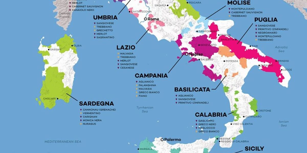 Tour d'Italie & Antipasti, 5 Vins DOC & 1 Spumante DOC